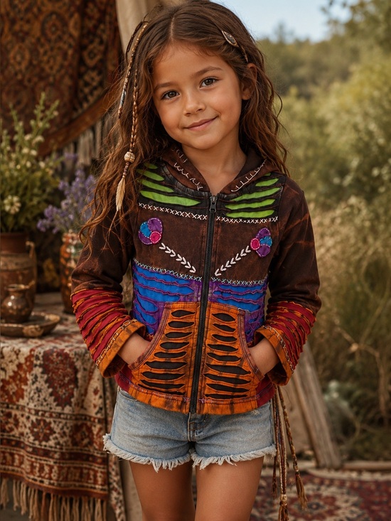 KPC Other - KPC Vintage Nepal Patchwork Razor Cut Boho Gypsy Hoodie Size 5/6